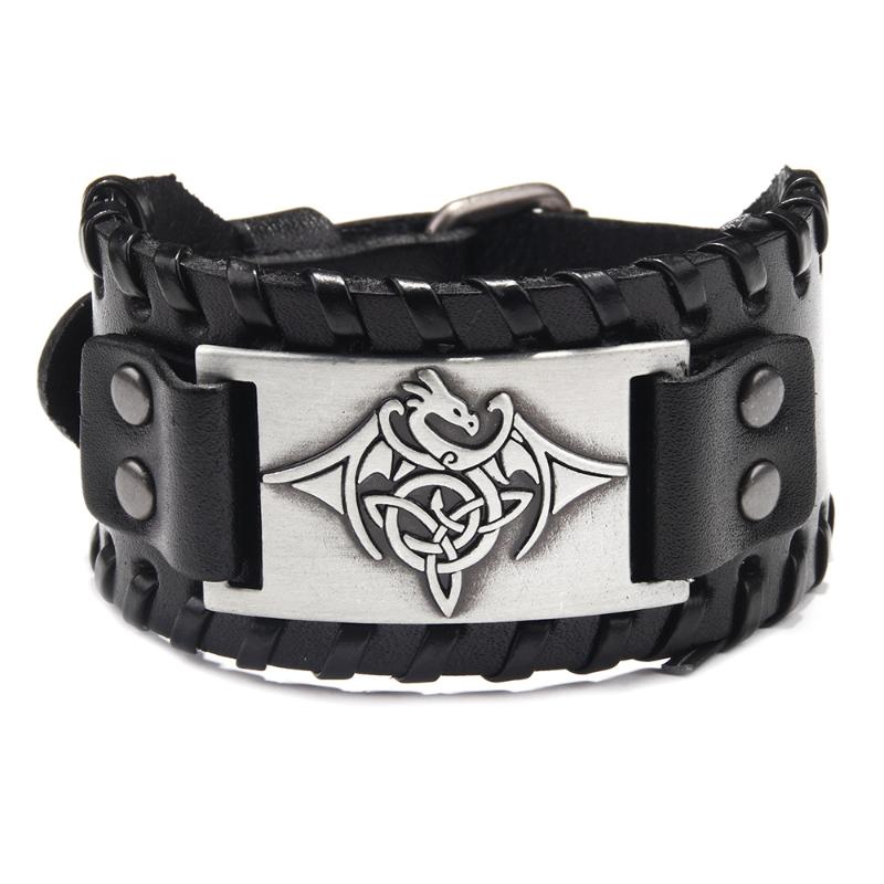 

Charm Bracelets Charmsmic Cool Dragon Genuine Leather Bracelet High Quality Mens Male European Vintage Style Wristband Factory PricesCharm C