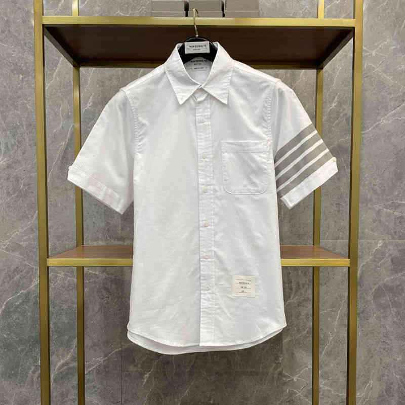 

Polos Mens Designer TB Casual Bar Short Sleeve High Slim Casual Trendy Fashionable Popular Comfortable Polo, White