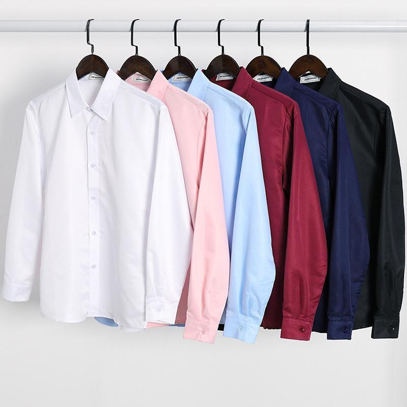 

Spring Solid Color Long-sleeved White Shirt Men's Ormal Wear Tide Bottoming Gothic Casual Shirts, Black