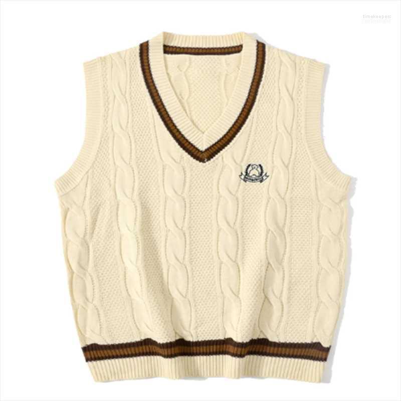 

Harajuku Bear Embroidered Sleeveless Vest Sweater Knitted Streetwear Unisex Retro Pullover Sweaters Men Knit V-neck Men' Time22, Black