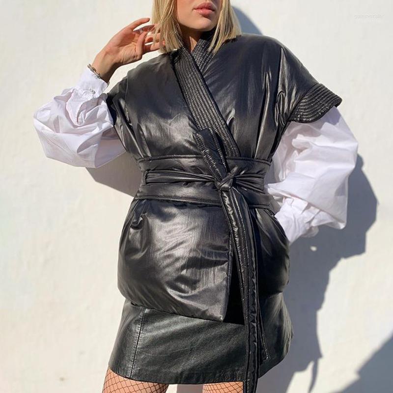 

Women's Down & Parkas Berry Fashion Winter Lace Up Women Elegant Solid Black Coats Detachable Sleeves Cotton Jackets Ladies Guin22