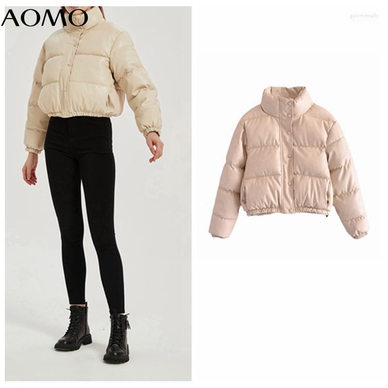 

Women's Down & Parkas AOMO 2022 Winter Women Beige Faux Leather Jacket Coat Oversized Zipper Female Thick Pu Crop Overcoat QN191A Guin22