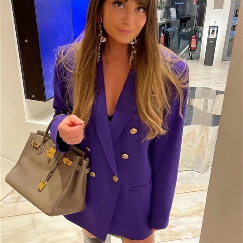 

T MODA Women Fashion Double-Breasted Purple Blazer Jacket Office Lady Long Sleeve Elegant Blazer Female Chic Outwear 220402