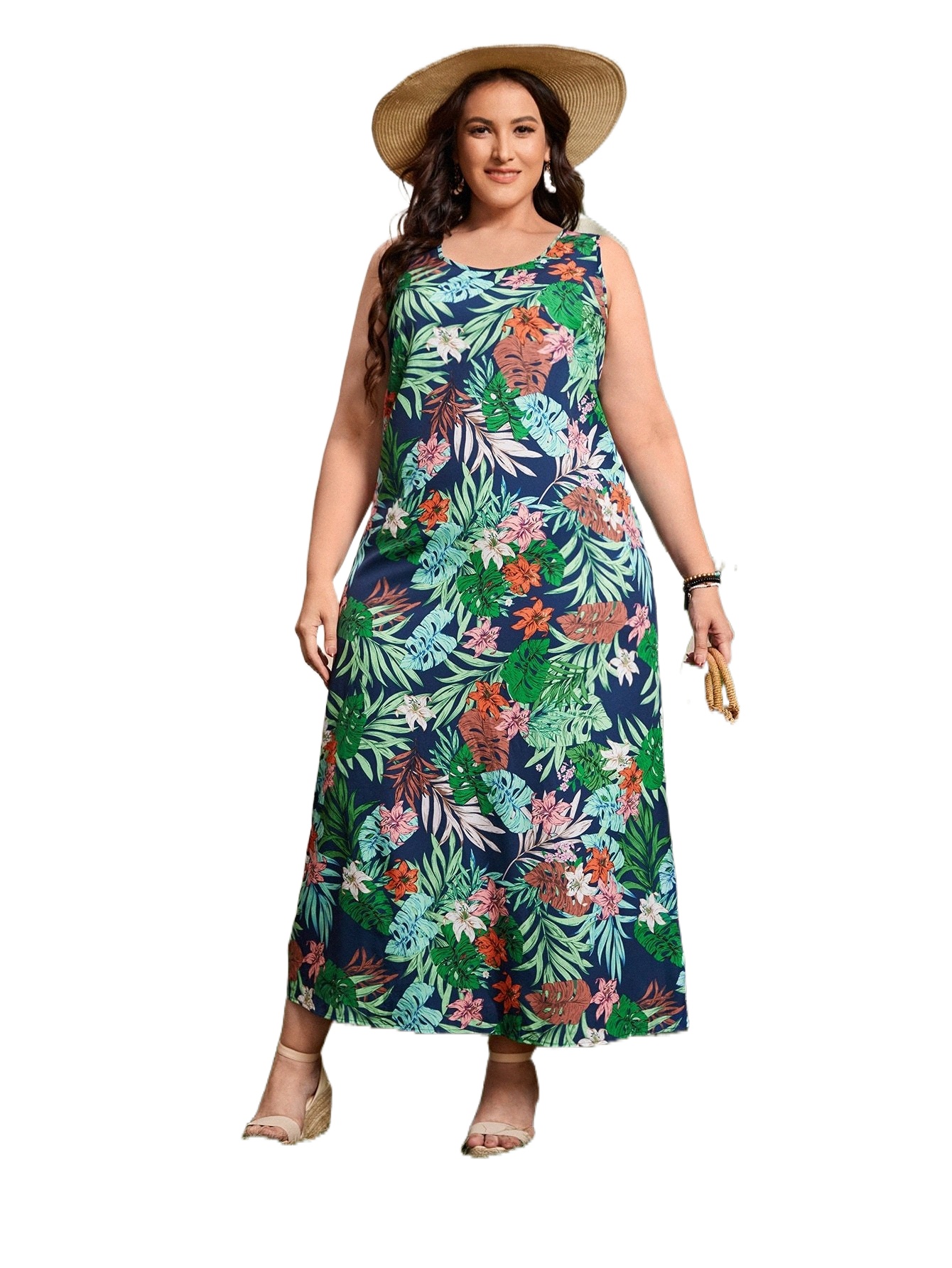 

emery ROSE Plus Tropical Print Sleeveless Tunic Dress 95Sj#, Multicolor