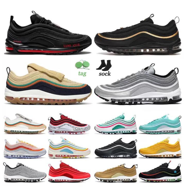 

97s designer 97 mens womens running shoes simple triple black metallic gold sliver bullet out line designers air sneakers Golf NRG Lucky and Good Trainers eur 36-45, Please contact us