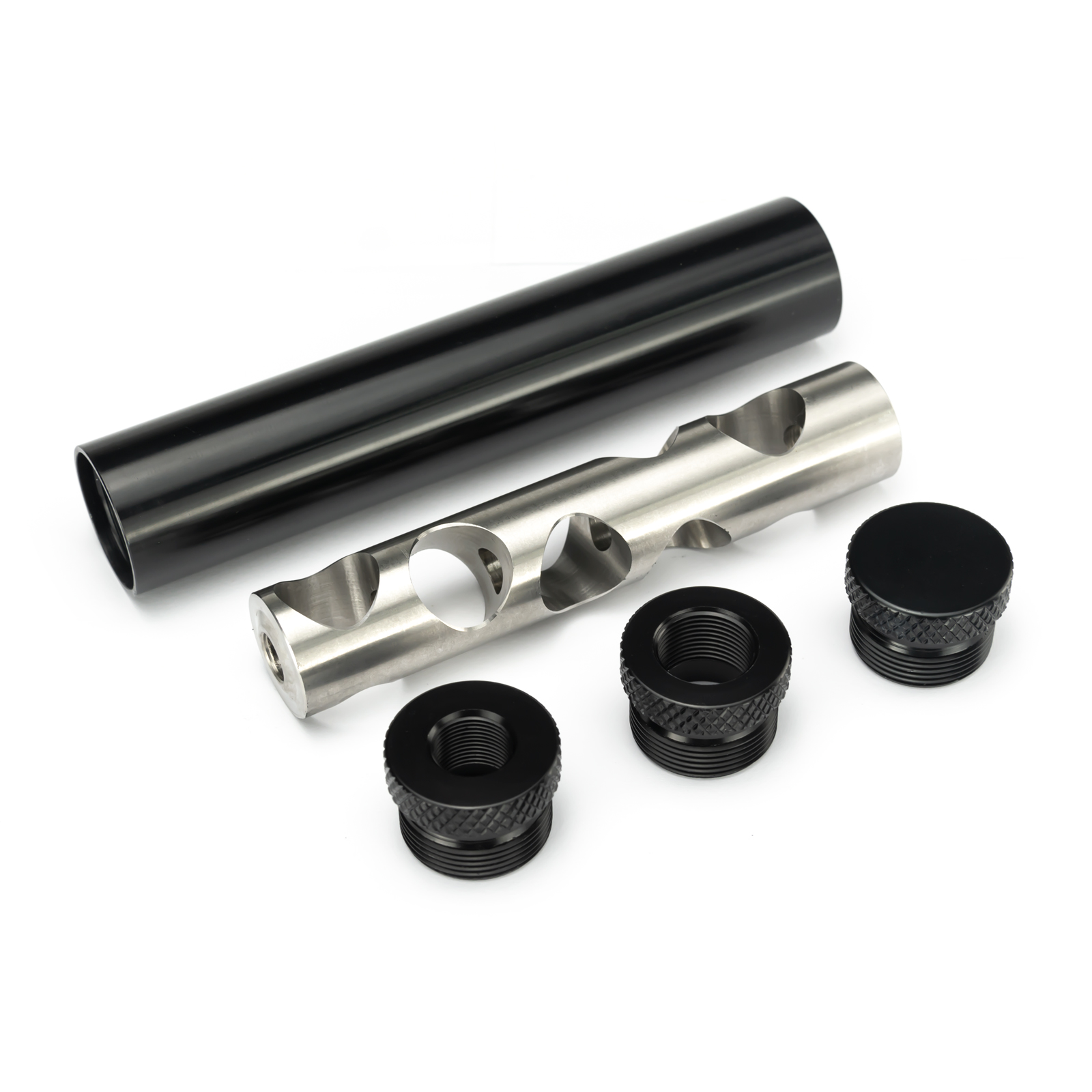 

Tactical Accessories 6''L 1.063" OD 0.3'' ID Stainless Steel Single Core 1/2x28 5/8x24 Monocore Solvent Trap Fit .22 5.56 Ruger Air 223