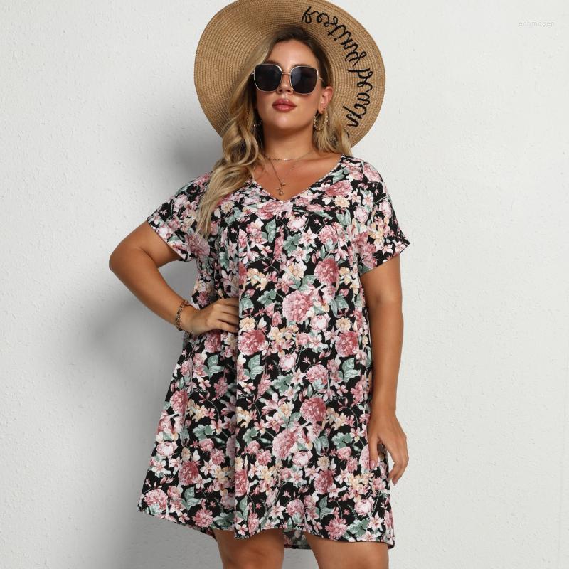 

Plus Size Dresses Summer Women Print Dress Boho Short Sleeve Clothes V-neck Streetwear Laides Mini Vestido Echm22, Hy86061559