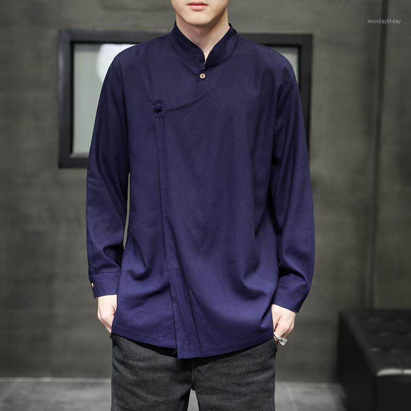 Men's Casual Shirts M-5XL Plus Size Men Henley Neck Long Sleeve Daily Look Linen One Frog Button Cotton Shirt For XXXXXL