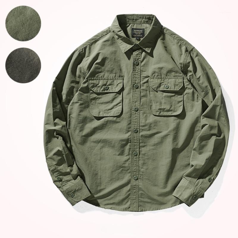 

Men's Casual Shirts 2022 Autumn Work Clothes Shirt Coat Men 's Cotton Distressed Long Sleeve Top, Army green