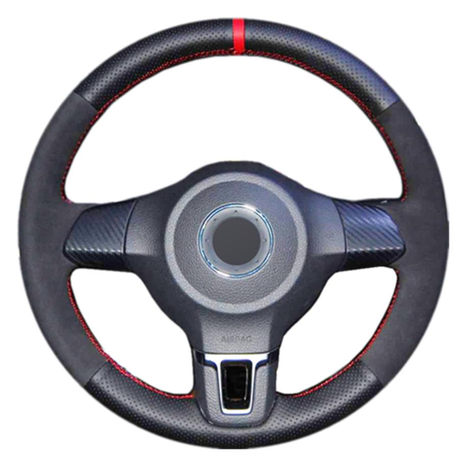 Black Suede Car Steering Wheel Cover for Volkswagen Golf 6 Mk6 VW Polo Sagitar Bora Santana Jetta MK5323G