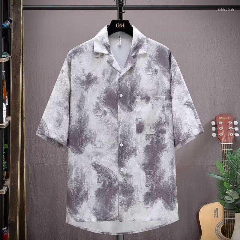 

Men's Casual Shirts Korean For Men 2022 Summer Full Print Short-sleeved Top Harajuku High Street Shirt White Fashion ClothingMen's Eldd22, Gray