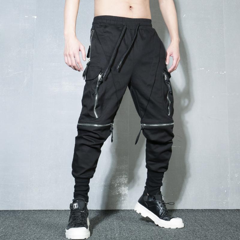 

Men' Pants Removable Zipper Pockets Black Cargo Hip Hop Streetwear Tactical Man Techwear Joggers Casual Sweatpants Drawstring TrouserMen, Black pants