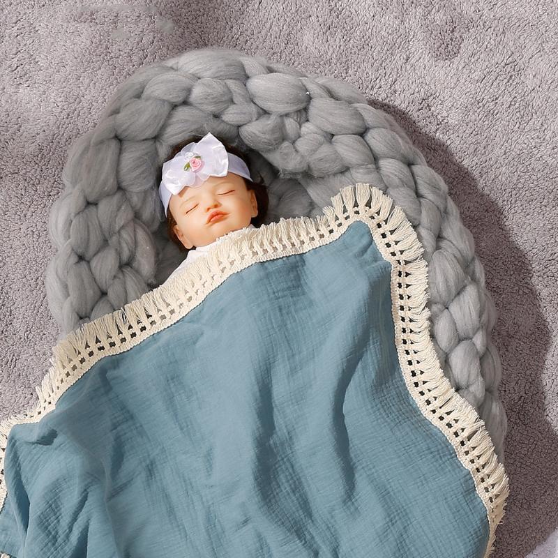 

Blankets & Swaddling Applicable For Infant Blanket Kindergarten Fashion Tassel Gauze Children Cuddles Borns And Infants XS25, Gray