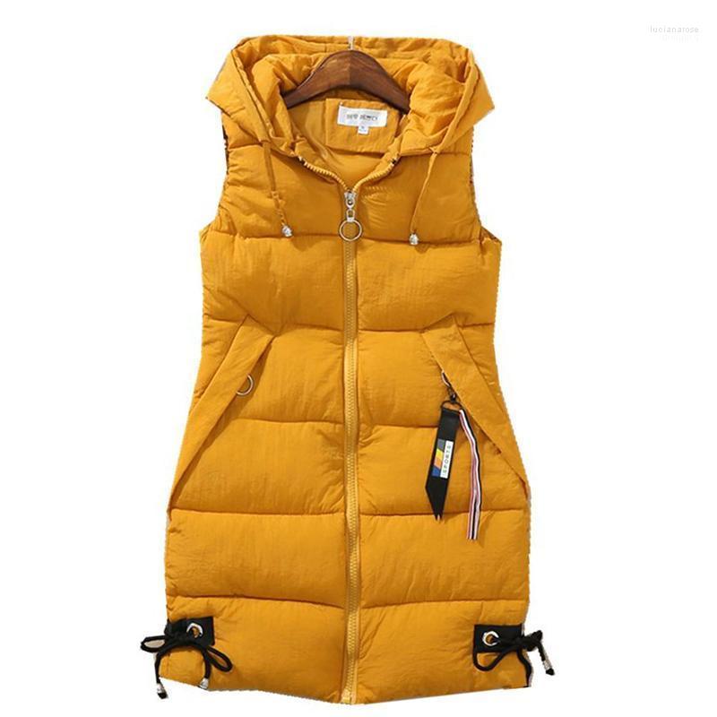 

Women's Vests 3 XL Plus Size Women Vest Winter Jacket Pocket Hooded Coat Warm Casual Cotton Padded Female Slim Sleeveless Waistcoat 2022 Luc, Yellow