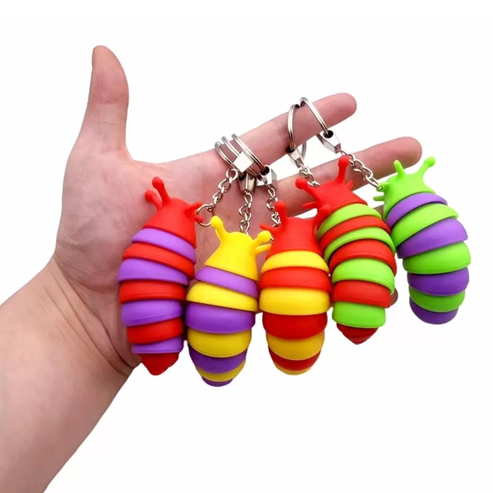 

UPS Party Finger Slug Snail Caterpillar Key Chain decompression toy Relieve Stress Anti-Anxiety keyrings Squeeze Sensory Toys