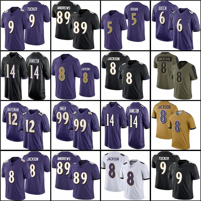 

8 Lamar Jackson Football Jersey 99 Jayson Oweh Rashod Bateman 5 Marquise Rashod Marlon Humphrey J.K. Dobbins 14 Kyle Hamilton Ray Lewis Justin Tucker Patrick Queen, Youth jersey