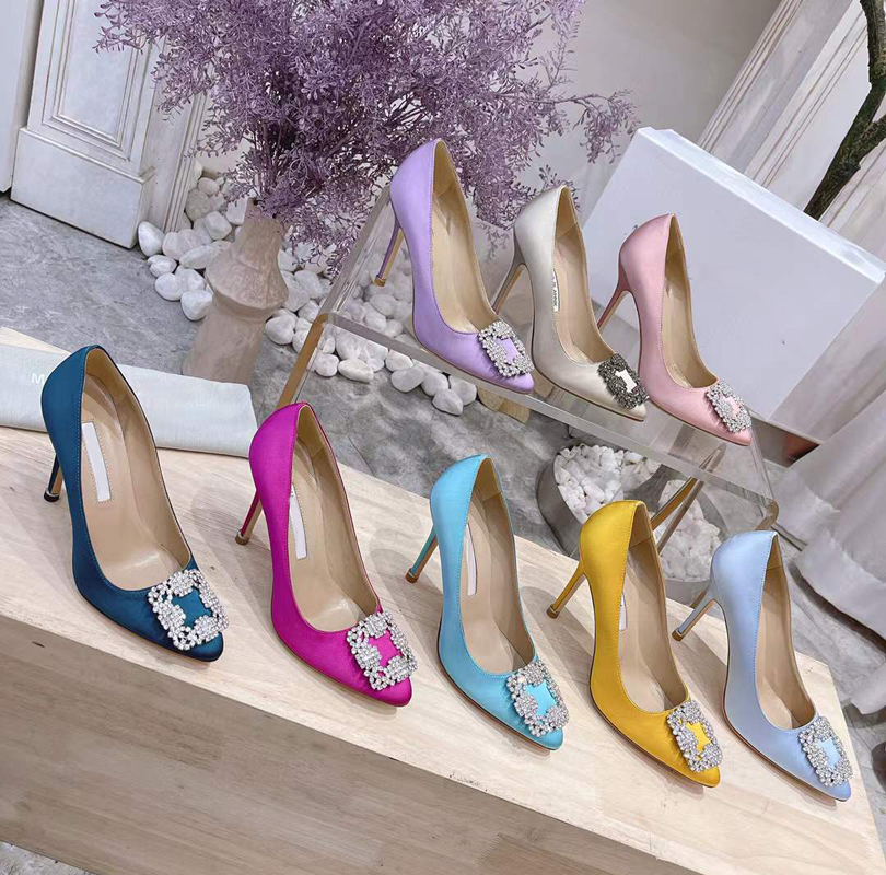 

Rhinestone Crystal-Embellished buckle stain Pumps shoes 10cm Satin women's Luxury Designers Dress shoe Evening high-heeled boat shoes factory footwear, Gifts are not sold separately