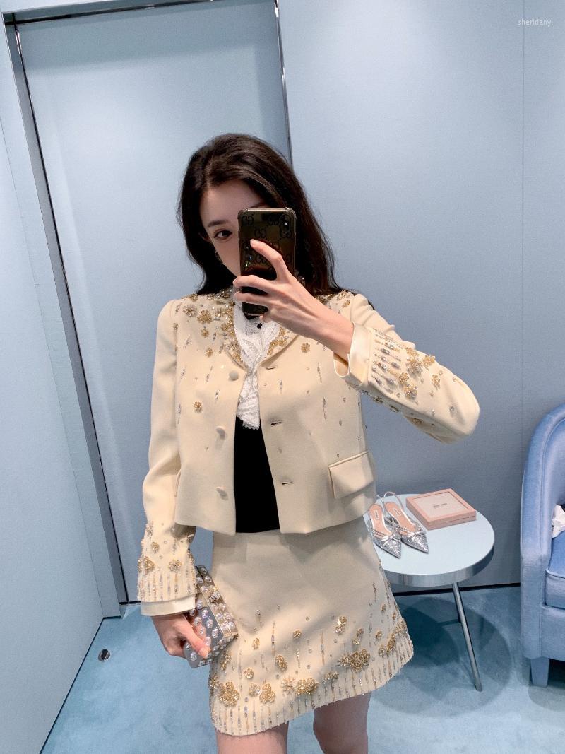 

Work Dresses Autumn Women Luxury High Quality Diamonds Jacket Coat With Casual Chic A-Line Skirt For Ladies Suits Sets Gdnz 8.12Work, The skirt only