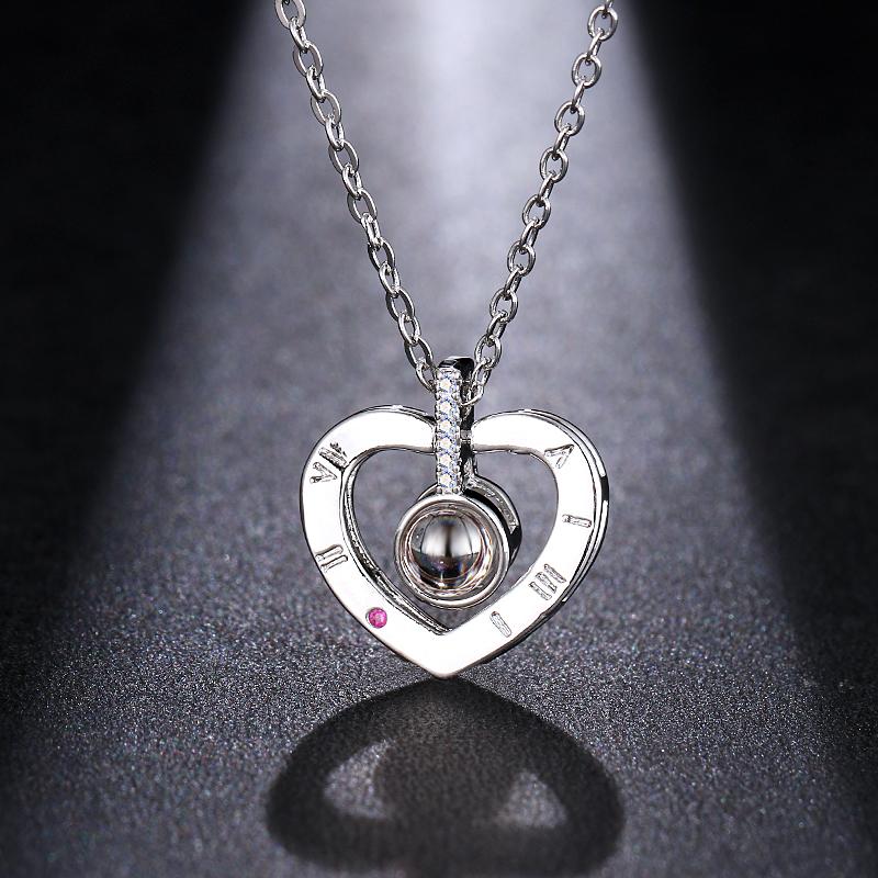 

Pendant Necklaces Emmaya Brand Rose Gold&White 100 Languages I Love You Projection Heart Necklace Romantic Memory Wedding PendantPendant