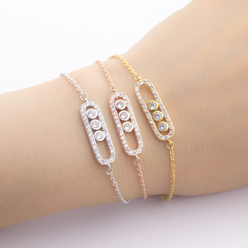 

Rose Gold Bracelet chain geometric figure three flash Diamond Bracelets Stainless steel chain Buckle Wedding Jewelry