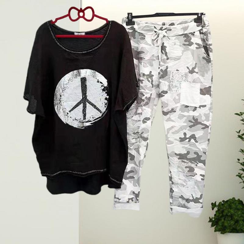 

Women's Two Piece Pants 40%1 Set T-shirt Camouflage Drawstring Summer Relaxed Fit Asymmetrical Outfit StreetwearWomen's, Apricot