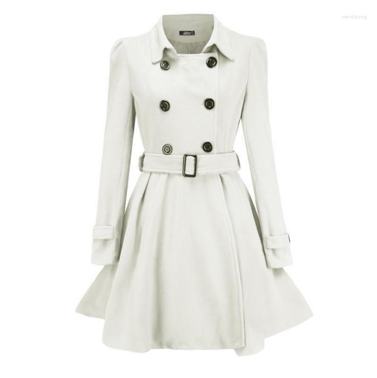 

Women's Trench Coats Mrwonder Autumn Winter Women Woolen Coat With Waistbelt Solid Color Double Breasted Middle Long Overcoat, Gray