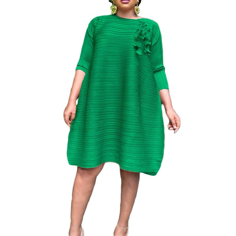 

Ethnic Clothing African Dresses For Women Summer A-line Dress 2022 Elegant Loose Robe Short Sleeve Solid Color Knee-length DressEthnic