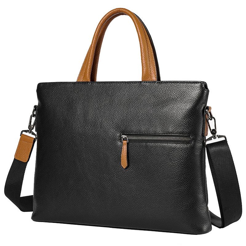 

Briefcases Men Handbag Office Genuine Leather Men's Briefcase Thin Portable Bag Shoulder Crossbody Fashion Design Business Travel BagsBr, Black