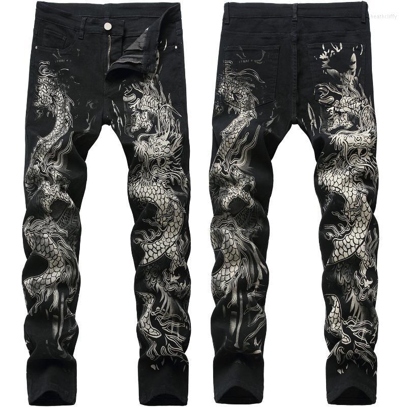 

Men's Jeans Arrive Men's Slim Stretch Black High Quality Dragon Print Street Fashion Pants Light Luxury Sexy Casual Men;Men's Heat22