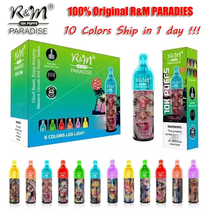 

100% Original R&M RandM PARADISE 10K Disposable Vape Pen E Cigarette Mesh Coil With Rechargeable 850mAh Battery Airflow Control 17ml Pod 10000 Puffs Vapes Kit