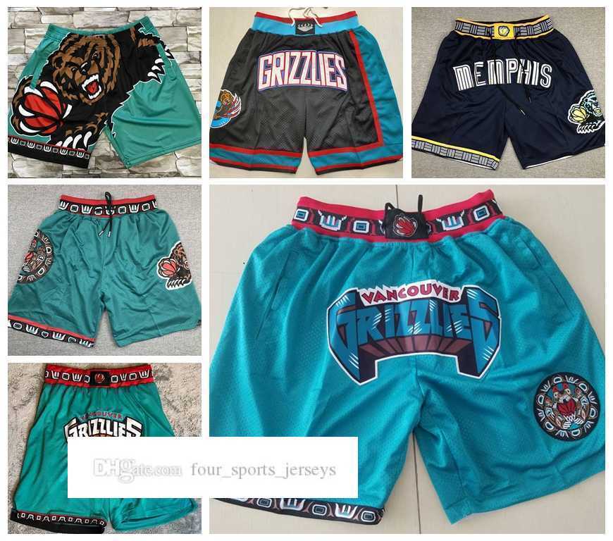 

Memphis''Grizzlies''Men Basketball Shorts JUST DON Stitched Mitchell and Ness With Pocket Zipper Sweatpants Mesh Retro Sport PANTS -2XL