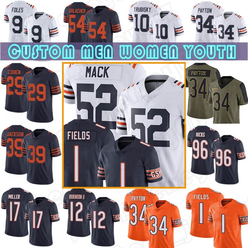 

10 Chase Claypool 1 Justin Fields Football Jerseys Walter Payton Bears''Mike Ditka Roquan Smith Darnell Mooney Brian Urlacher Nick Foles Dick Butkus Akiem Hicks, Custom youth(x d)