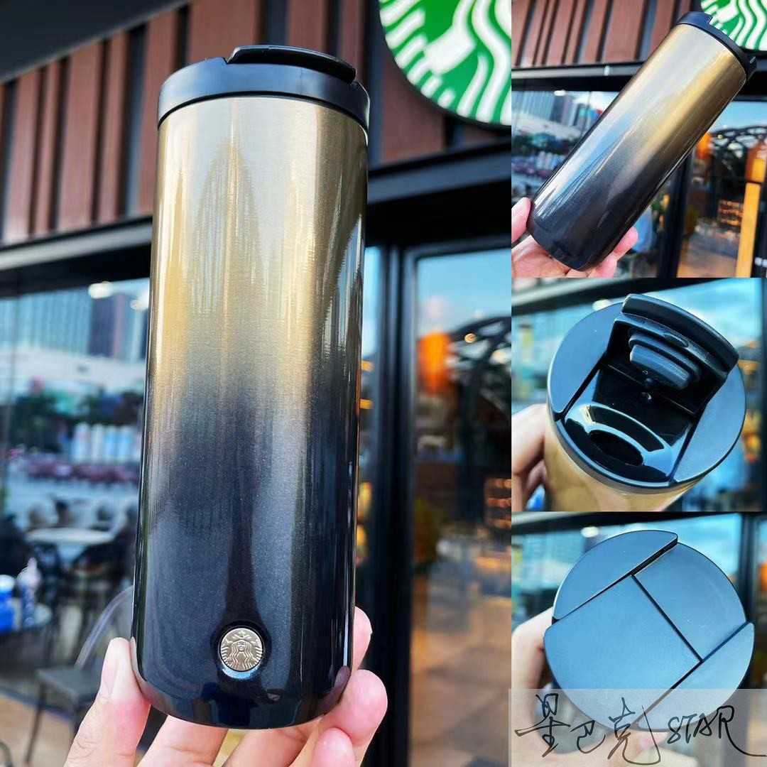 Starbucks cup 473ml classic black gold stainless steel thermos cup retro fashion gift accompanying cup-image-760327168