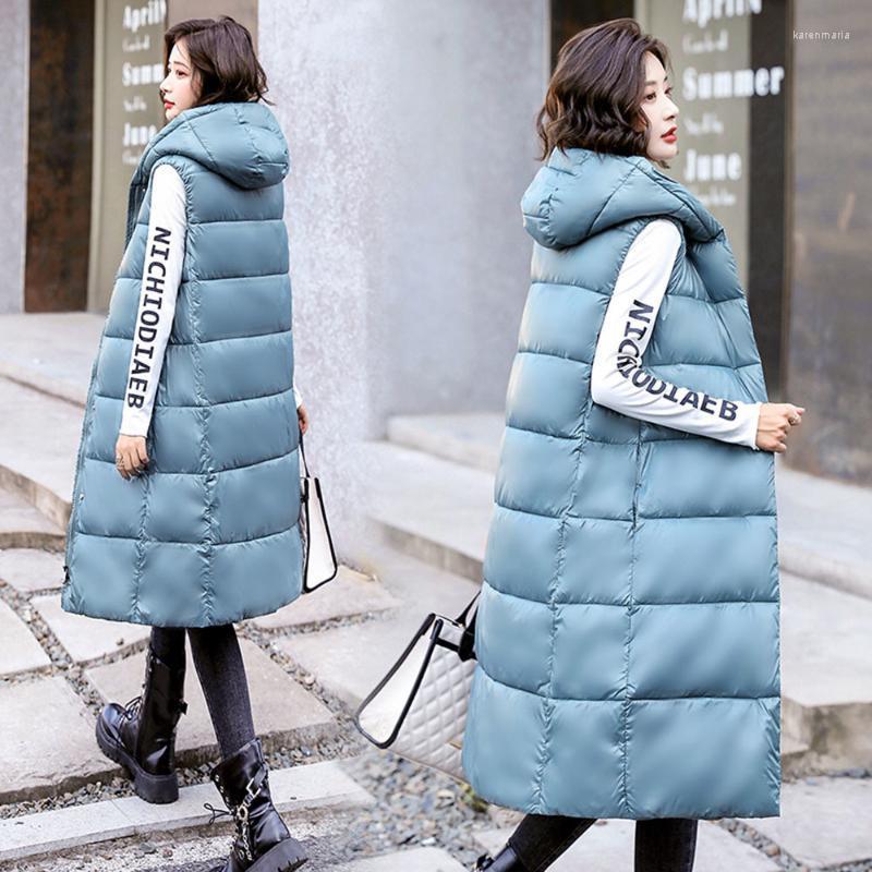 

Women's Vests Women Autumn Winter Waistcoat Hooded Sleeveless Windproof Mid-Long Vest Coat Outwear Puffer Jacket Cotton Padded Parkas Kare22, Gray