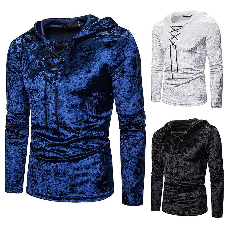 

Men' T-Shirts Royal Blue Velvet Velour Hoodie T Shirt Men 2022 Fashion Lace-up Hooded Mens Hip Hop Casual Hoodies Tshirt Homme, White