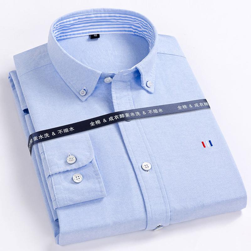 

Men's Casual Shirts Fashion Pure Cotton Oxford Mens Long Sleeve Embroidery Logo Design Regular Fit Button Dress Shirt For MenMen's, Red