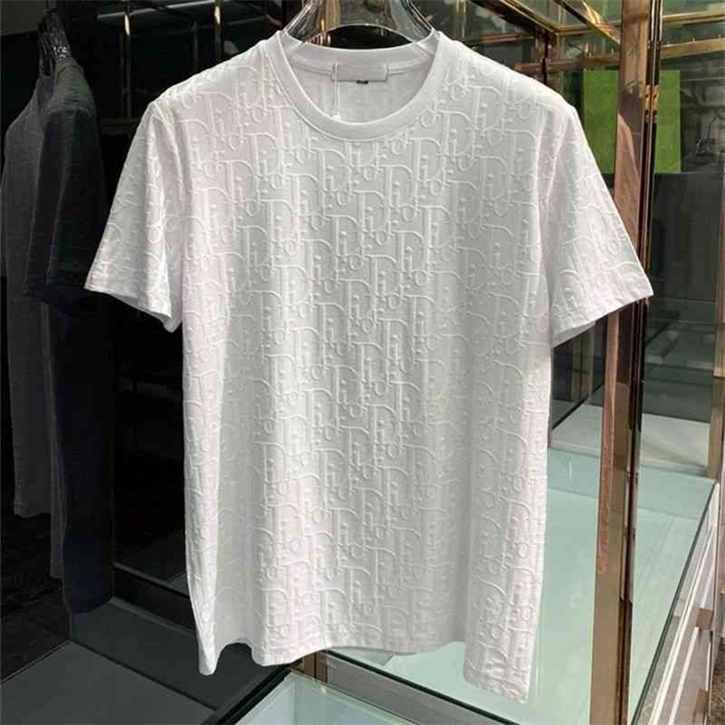 

fanshion christian top t-shirts for mens High ins tide jacquard short sleeve men's T-shirt popular solid color versatile round neck half sleeve men's and women's, White