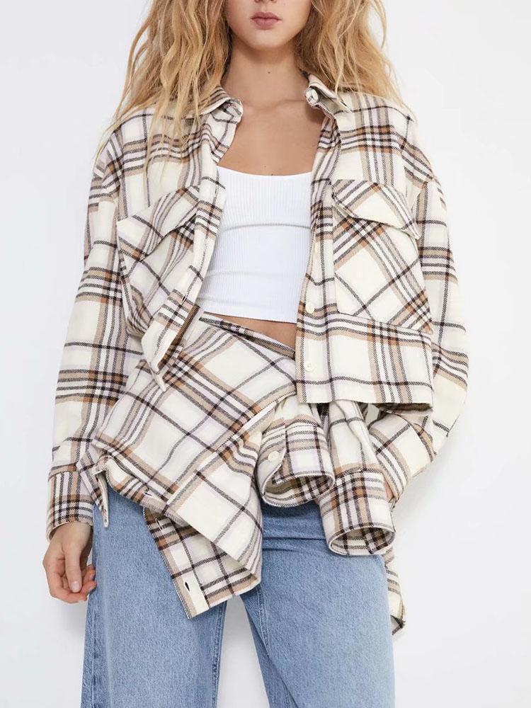 

Spring Ladies High Quality Korean Fashion All-match Short Plaid Flannel Shirt Jacket Women's Blouses & Shirts, Mixed color