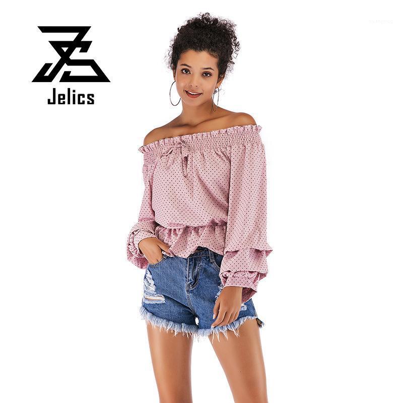 

Women's Blouses & Shirts Jelics Fashion Sexy Women Slash Neck Blouse Tops Off Shoulder Long Puff Sleeve Slim Dot Print Shirt Female Blusas, Black