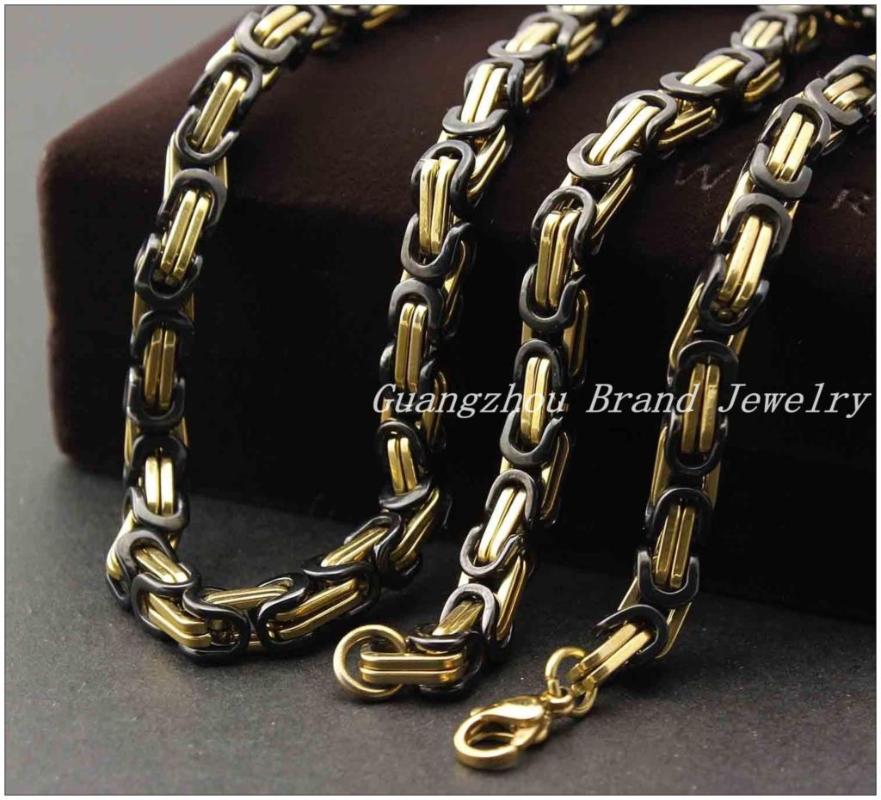 

Chains Wholesale Classic 316L Stainless Steel Gold&Black Byzantine Chain Link Tone Men's Boy's Necklace 8.5mm