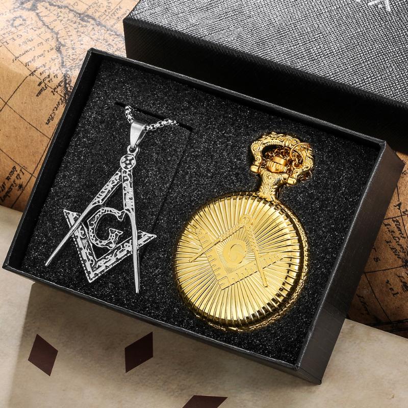 

Pocket Watches Luxury Golden Quartz Watch Set Personalized Silver Necklace Fashion Pendant Clock Gift Box Commemorative GiftsPocket