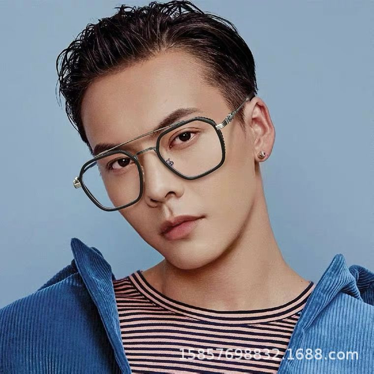 

2022 Chrome Men's New Double Beam Flat Lens Fashion Trend Weiting Same Glasses Frame Korean Large and Women's Hearts Spectacle 5xd5