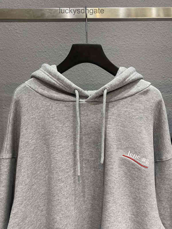 

Designer Brand Hoodies Ba lencia ga High version b Cola embroidered Terry Hoodie woven dyed pure cotton with excellent texture trend DGMS, Gray