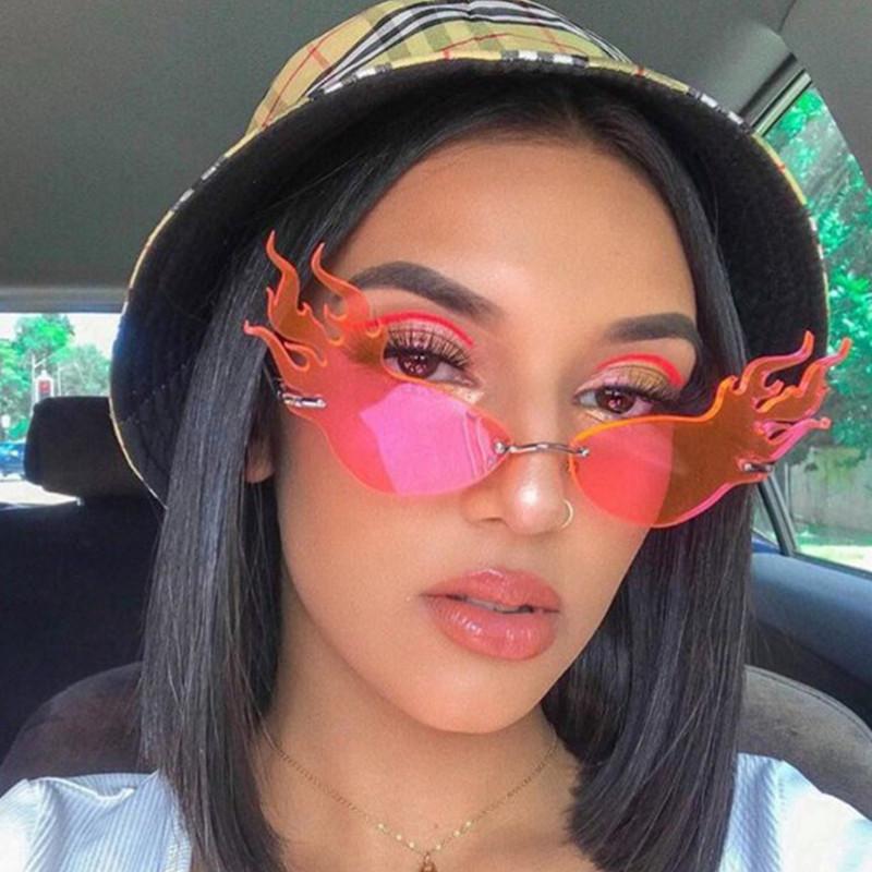 

Sunglasses Fire Flame Women 2022 Men Rimless Sun Glasses Wave Metal Frame Hip Hop Eyewear Luxury Narrow StreetWear OkularyFlamesSunglasses