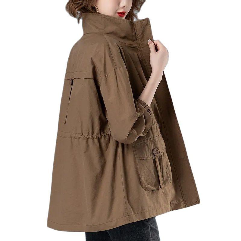 

Women's Jackets Early Spring Coat Women's 2022 Fashion Loose Middle-Aged Mother's Jacket All-Match Casual Stand-Up Collar Trench Tid, Khaki coat