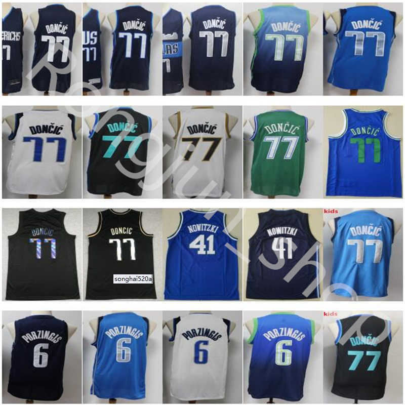 

Men Basketball Dirk Nowitzki Jersey 41 Kristaps Porzingis 6 Luka Doncic 77 All Stitched Navy Blue White Black Green Finished Edition''nba''jersey, As the picture
