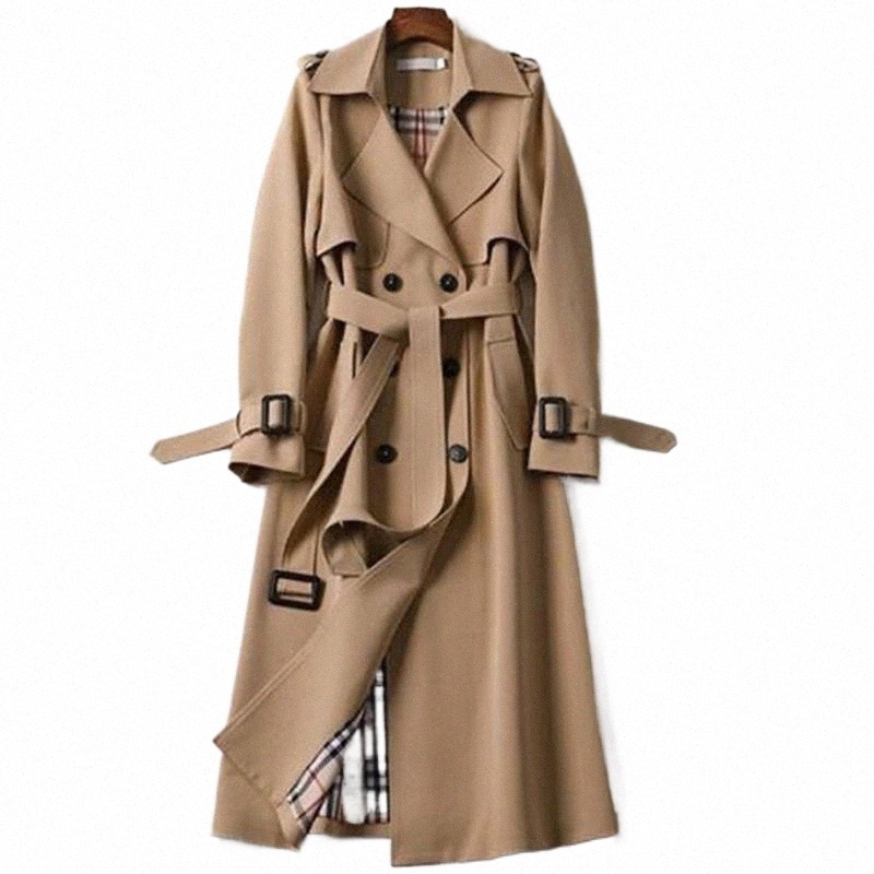 

women' Trench Coats 2021 3XL Winter Long Coat Women Turn-down Collar Stylish Double Breasted Sashes Oversized Female Windbreaker O064#