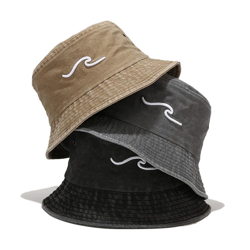 

Berets Ins Unisex Washed 3D Embroidery Summer Fisherman Bucket Hat Men Women Outdoor Sun Japanese Style Retro Basin HatBerets BeretsBerets, Black