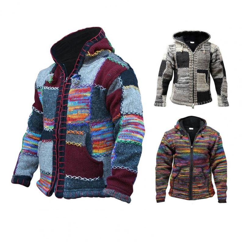 

Men's Sweaters Men Cardigan Casual Sweater Coat Comfy Cold Resistant Trendy Colorful Patchwork Knitted CardiganMen's, Multicolor