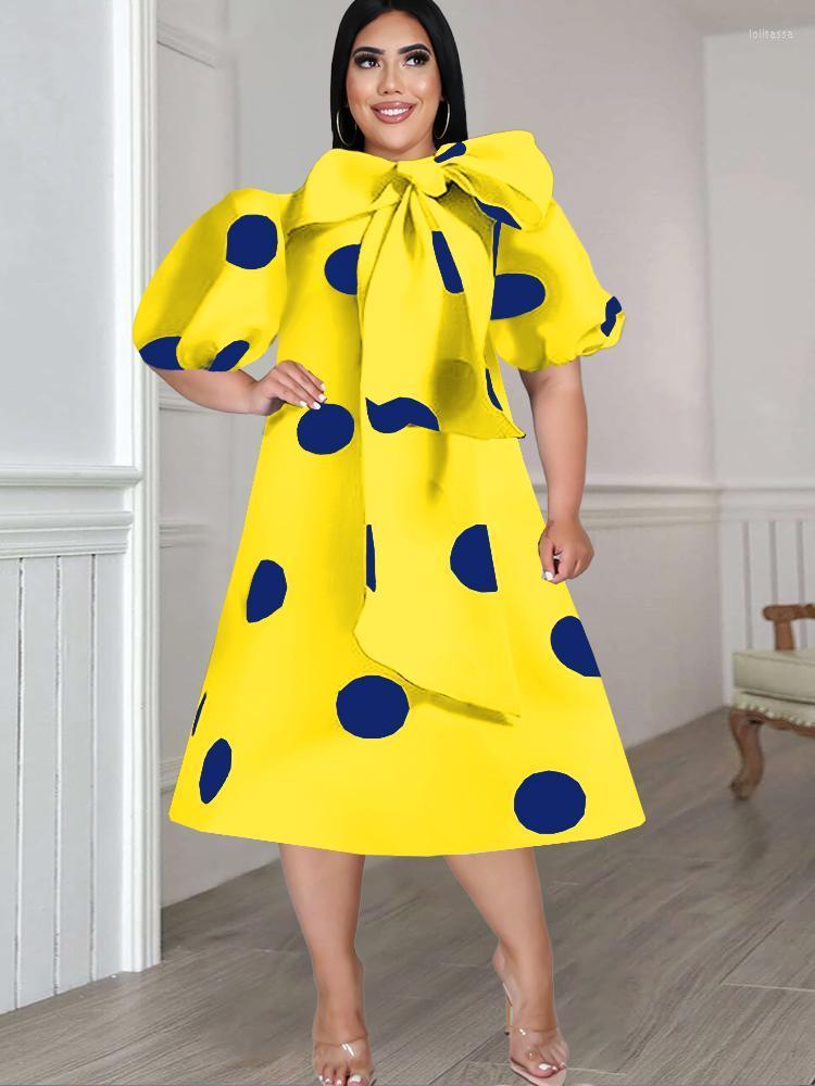 

Plus Size Dresses Midi Puff Sleeve Blue Yellow Big Bow Women A Line Birthday Party Evening Lovely Gowns Outfits 4XL Summer 2022 Loli22